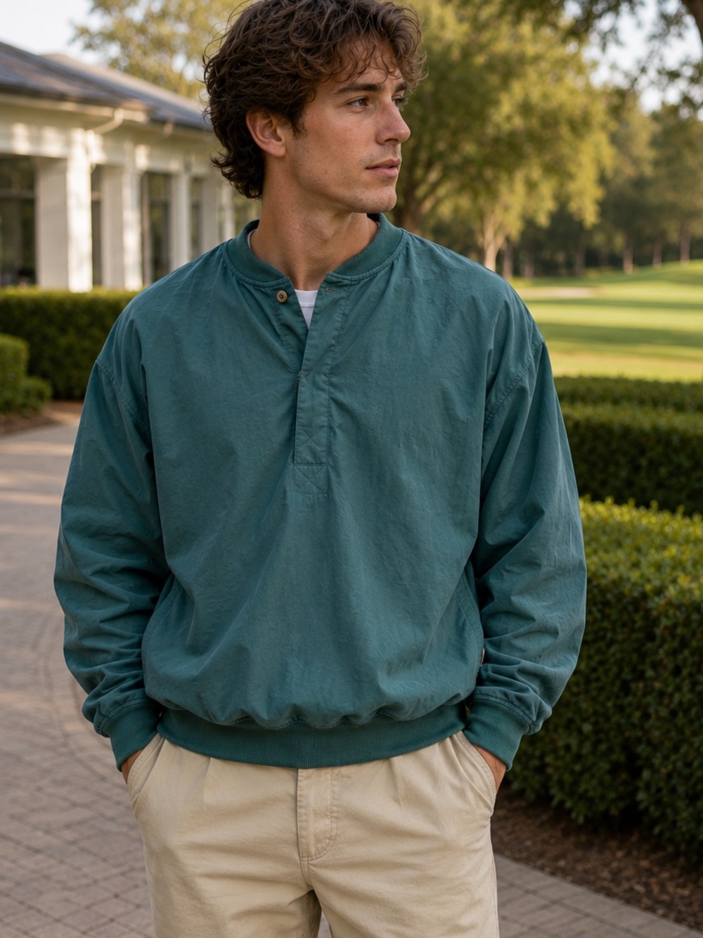 Vintage BARU Teal Microfiber Golf Windshirt Pullover Mens S 90s Minimalist